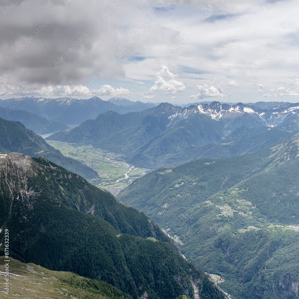 Fototapeta premium S.Giacomo and Chiavenna valley aerial, Italy