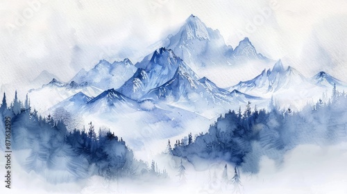 Wallpaper Mural Watercolor Mountain Landscape. Torontodigital.ca