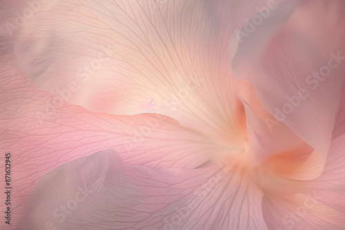 close-up of a delicate white with soft pink petal with intricate vein patterns on a soft, light background