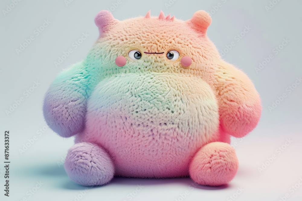 delightful 3D monster character with a soft, fuzzy texture and a pastel gradient color scheme, make it perfect for children's media, such as storybooks, animations, or toys. delightful 3D monster character with a soft, fuzzy texture and a pastel gradient color scheme, make it perfect for children's media, such as storybooks, animations, or toys.