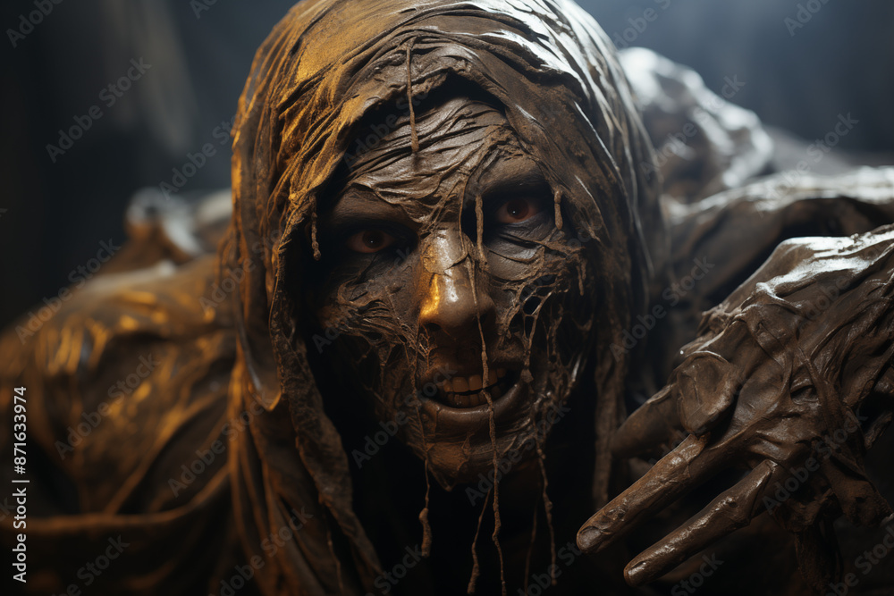 A Mummy Emerging From A Dusty Sarcophagus In A Spooky Tomb A Mummy Emerging From A Dusty Sarcophagus In A Spooky Tomb
