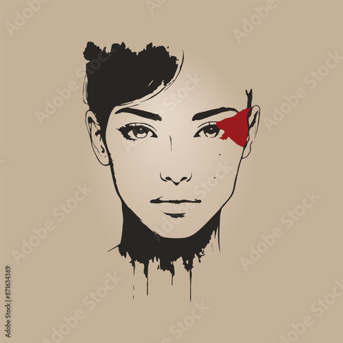 Face of a beautiful woman with short hair. Vector illustration in sketch style