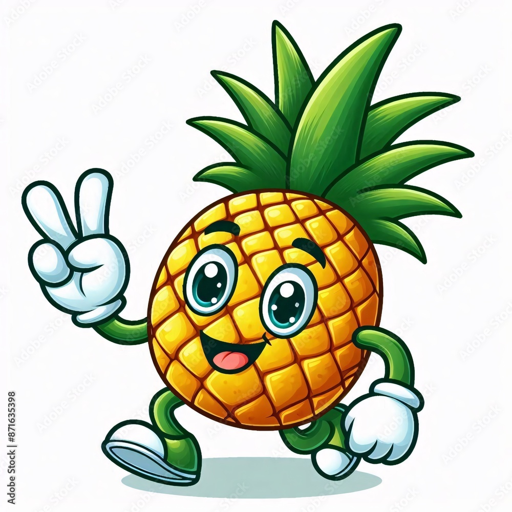 Fototapeta premium Cartoon Pineapple Character on White Background