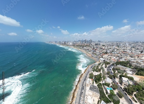 Old City harbor Jaffa city Israel shot from drone