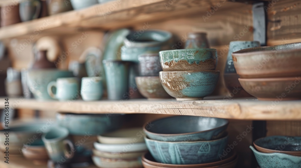 Artist store and production startup with pottery backgrounds, ceramics, and bowls. Pottery market, workshop collecting and display, small business and craft store items closer. Artist store and production startup with pottery backgrounds, ceramics, and bowls. Pottery market, workshop collecting and display, small business and craft store items closer.