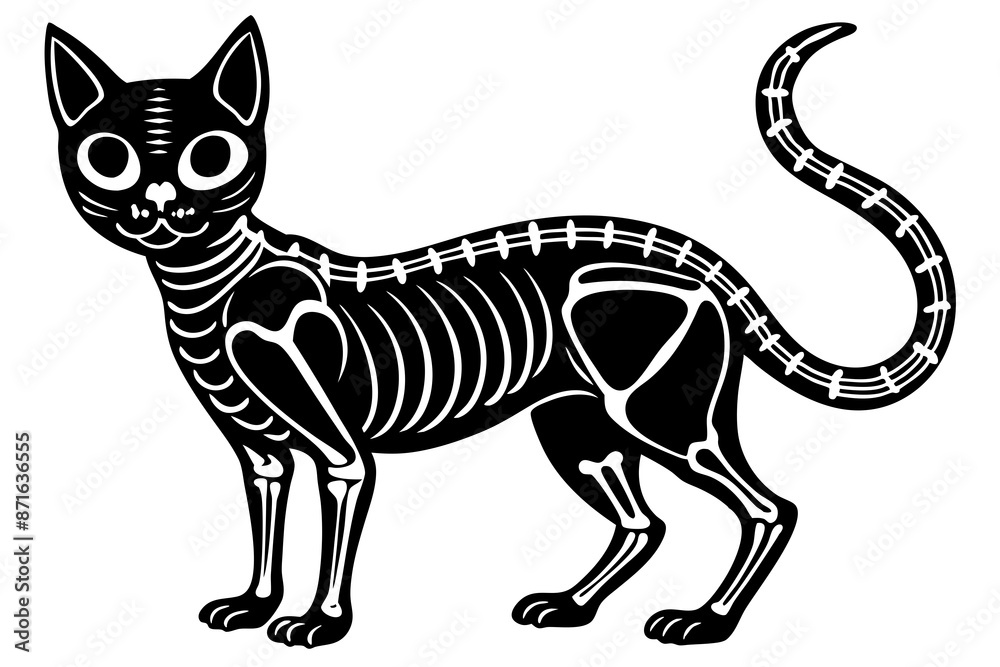 Obraz premium skeleton black cat silhouette vector illustration