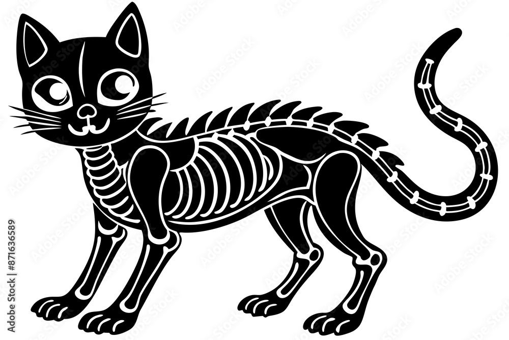 Obraz premium skeleton black cat silhouette vector illustration