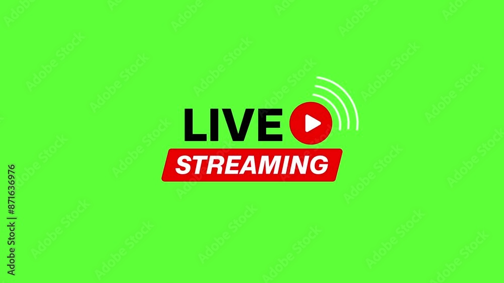 4K live streaming icon with green screen animated background.