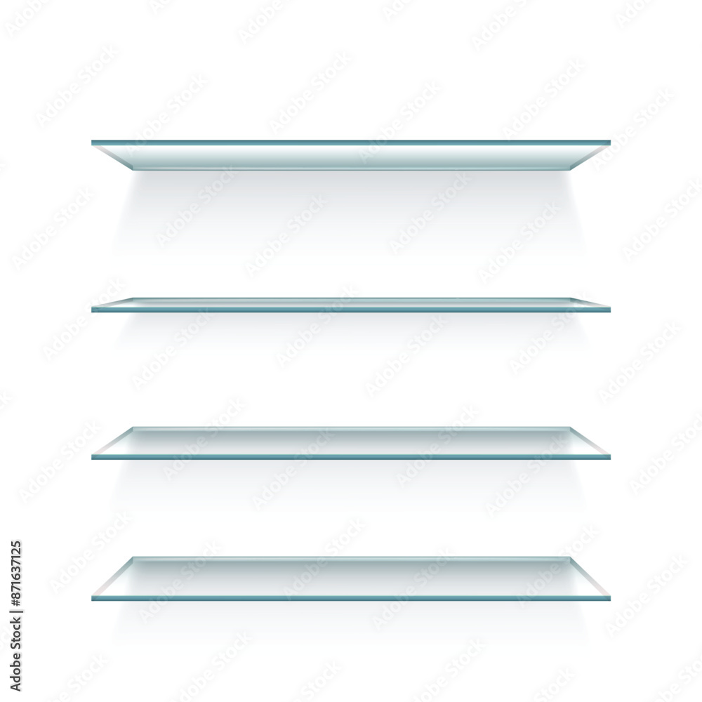 Фотография Glass shelves. Empty bookshelf in library . Vector