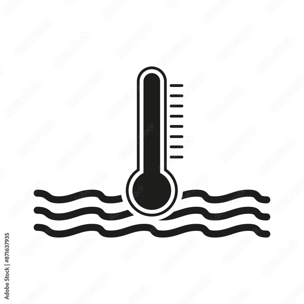 Water temperature icon. Black and white design. Thermometer in waves. Vector symbol. Water temperature icon. Black and white design. Thermometer in waves. Vector symbol.