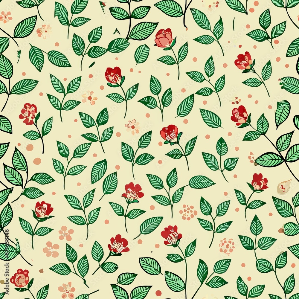seamless pattern of tiny floral buds and leaves, Generative AI seamless pattern of tiny floral buds and leaves, Generative AI