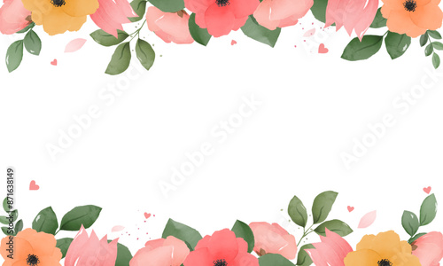 Vector illustration spring background with watercolor flowers and leaves.