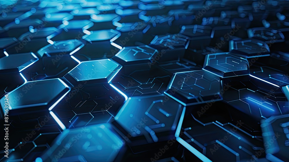 Abstract hexagon network technology concept, symbolizing digital connectivity and communication Abstract hexagon network technology concept, symbolizing digital connectivity and communication