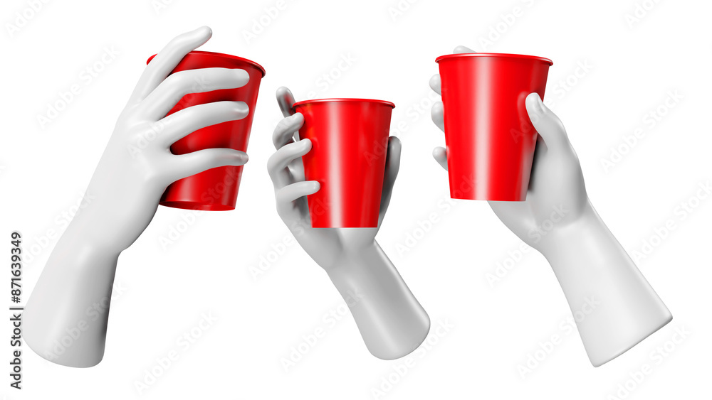 Statue of a hands holding red cup, 3D render Statue of a hands holding red cup, 3D render
