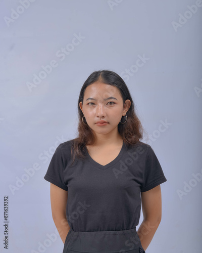 Asian Woman with Curly Long Hair Isolated on White Background