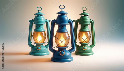 Three Unique Vintage Lanterns in a Captivating 3D Render, Vintage Lanterns Reimagined: Detailed 3D Render Scene © Pankaj
