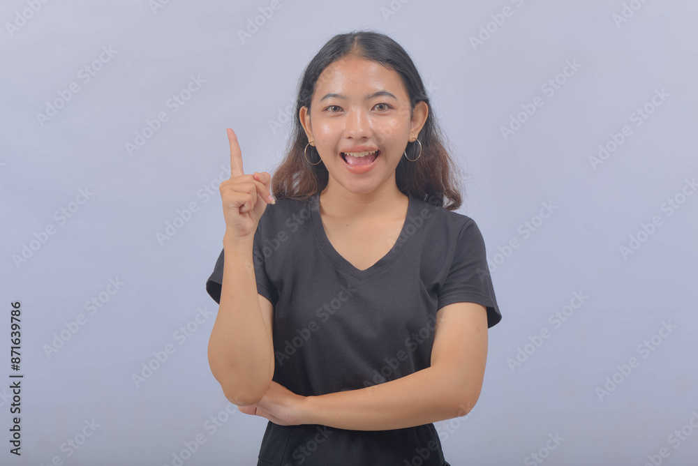 Asian Woman with Curly Long Hair Isolated on White Background