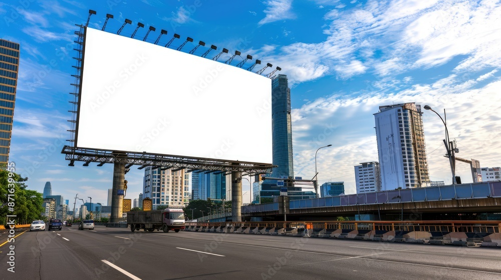 Blank billboard template in a high-traffic area, ready to attract attention to your brand Blank billboard template in a high-traffic area, ready to attract attention to your brand