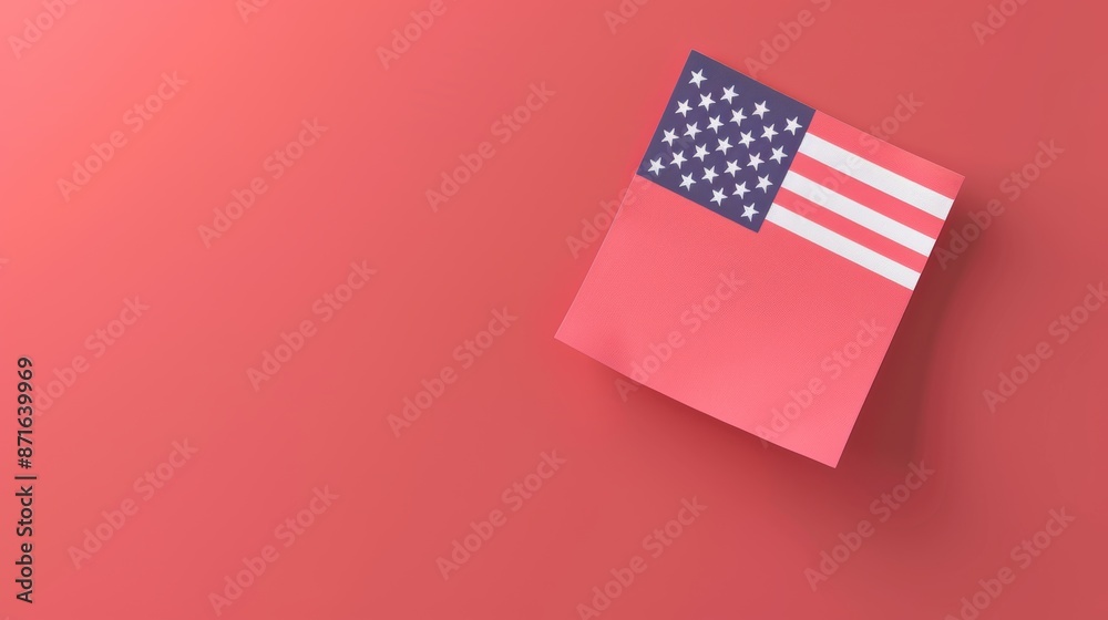 American flag sticky note depicted on a red background, symbolizing patriotism and national pride in a minimalistic design American flag sticky note depicted on a red background, symbolizing patriotism and national pride in a minimalistic design