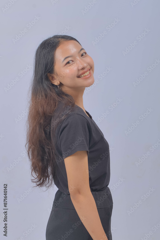 Asian Woman with Curly Long Hair Isolated on White Background Asian Woman with Curly Long Hair Isolated on White Background