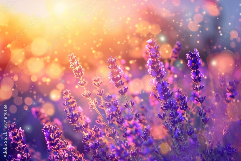 Beauty Purple. Lavender Field Closeup at Sunset in Provence, France Beauty Purple. Lavender Field Closeup at Sunset in Provence, France