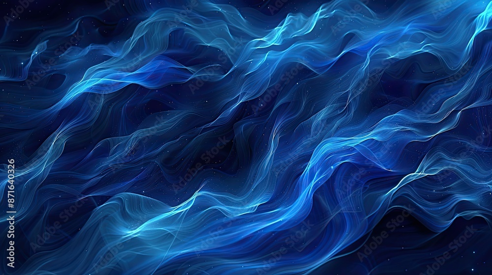 Fototapeta premium Blue neon soft waves background, creating a serene and elegant atmosphere in digital art