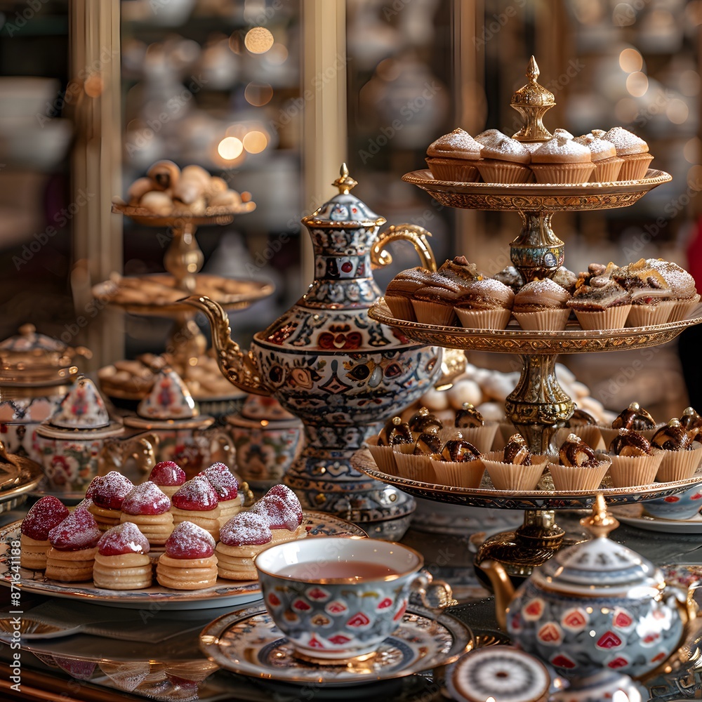 Elegant Tea Time Spread with Delicate Treats and Exquisite China Elegant Tea Time Spread with Delicate Treats and Exquisite China