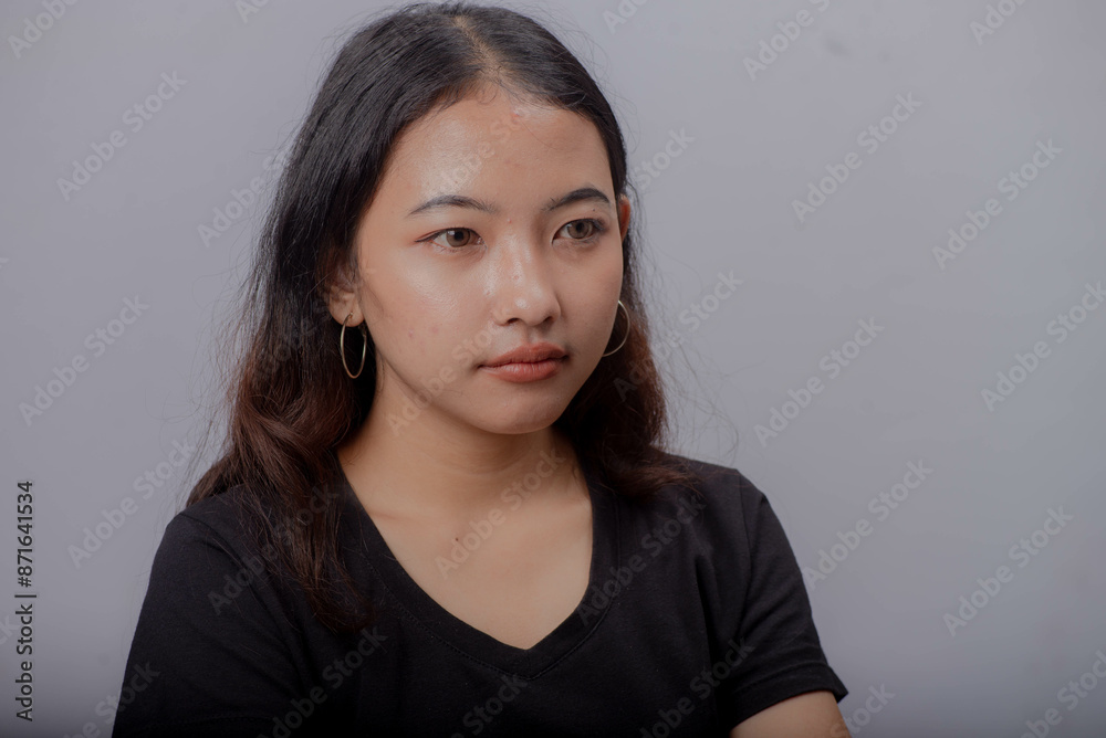 Beauty Asian Woman Portrait with Curly Long Hair Beauty Asian Woman Portrait with Curly Long Hair
