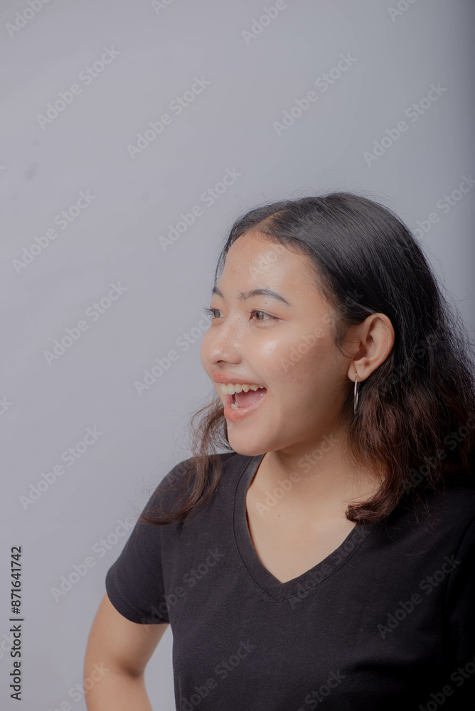 Beauty Asian Woman Portrait with Curly Long Hair Beauty Asian Woman Portrait with Curly Long Hair