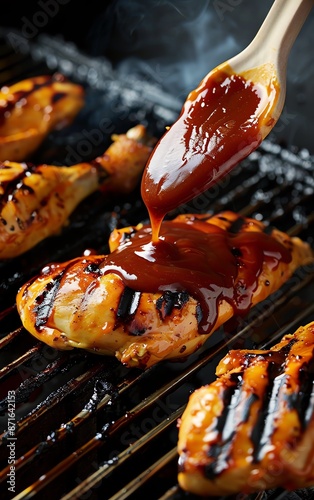 BBQ chicken BBQ chicken being basted with sauce, with grill marks visible
