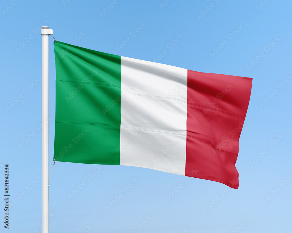 Italy flag on stick on sky background. Realistic flag illustration Italy flag on stick on sky background. Realistic flag illustration