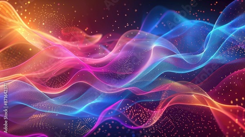 Dynamic wavy background with glowing abstract particles, perfect for high-tech digital concepts
