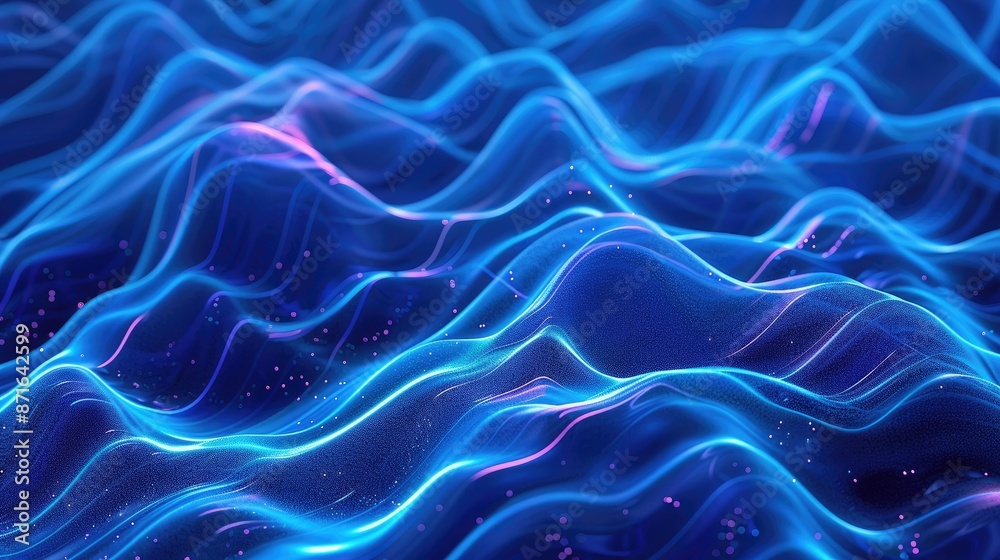 Fototapeta premium Elegant blue neon waves pattern, ideal for sophisticated and modern digital compositions