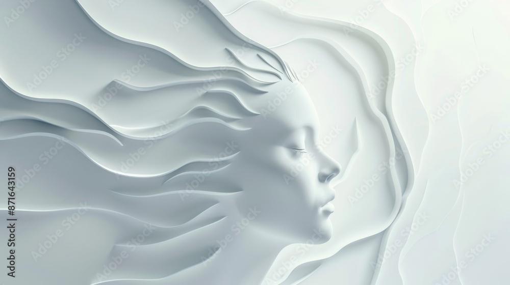 Very elegant and graceful silhouette of a woman's face on a smooth wall similar to a sheet of paper with delicate lines and waves. Very elegant and graceful silhouette of a woman's face on a smooth wall similar to a sheet of paper with delicate lines and waves.