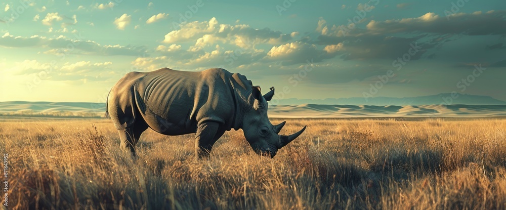 Fototapeta premium Rhinoceros Grazing,High Resolution, Ultra HD