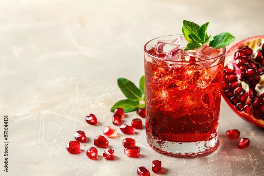 Crystal glasses filled with sparkling pomegranate cocktails and ice Crystal glasses filled with sparkling pomegranate cocktails and ice