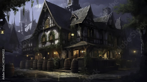 tavern, city, fantasy, exterior, scene, roleplay Fantasy wallpaper, rpg landscape