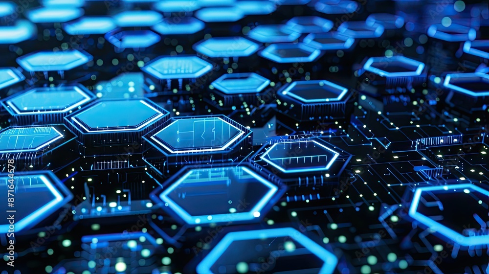 Fototapeta premium Hexagon pattern network technology abstract background, showcasing interconnected digital systems