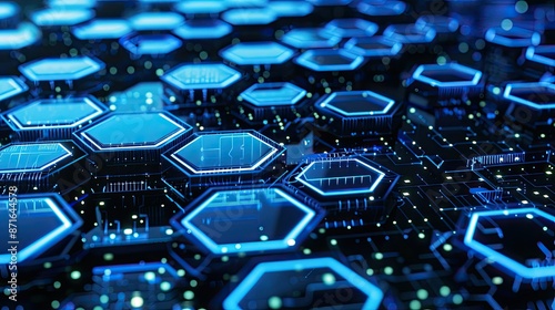 Hexagon pattern network technology abstract background, showcasing interconnected digital systems