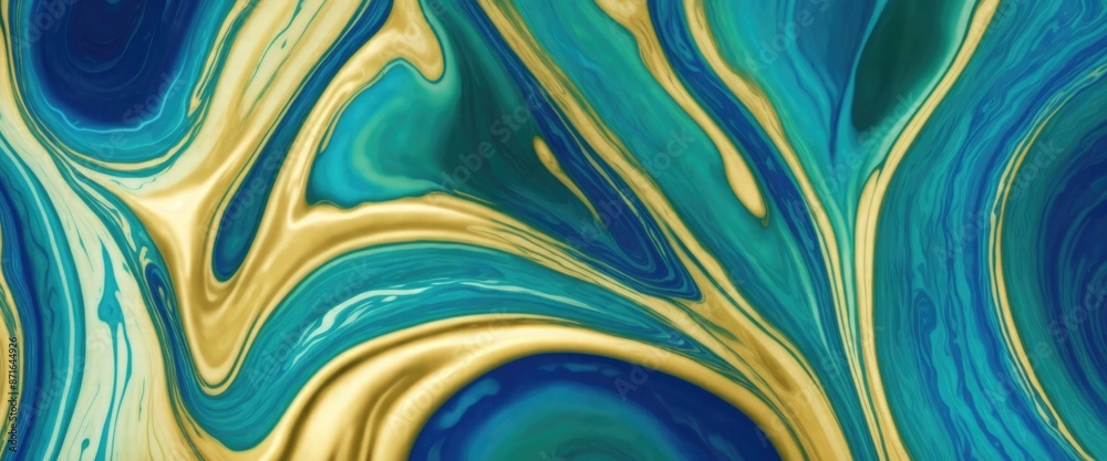 Green and blue color with golden lines liquid fluid marbled texture background Green and blue color with golden lines liquid fluid marbled texture background