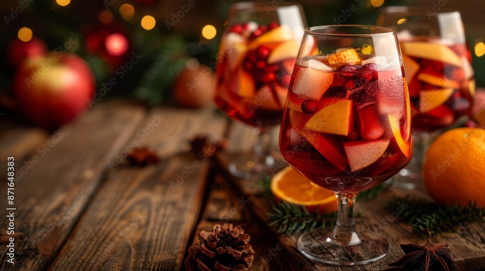 Festive sangria with fruit and ice Festive sangria with fruit and ice