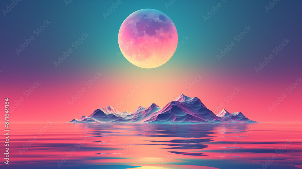 Fototapeta premium Alien planet fantasy landscape space background. Sci-fi horizontal poster. Science fiction digital raster bitmap illustration. Horizontal format wallpaper. AI artwork.