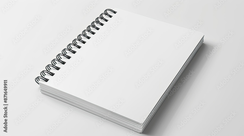 Realistic mockup of closed blank spiral notepad on white background Realistic mockup of closed blank spiral notepad on white background
