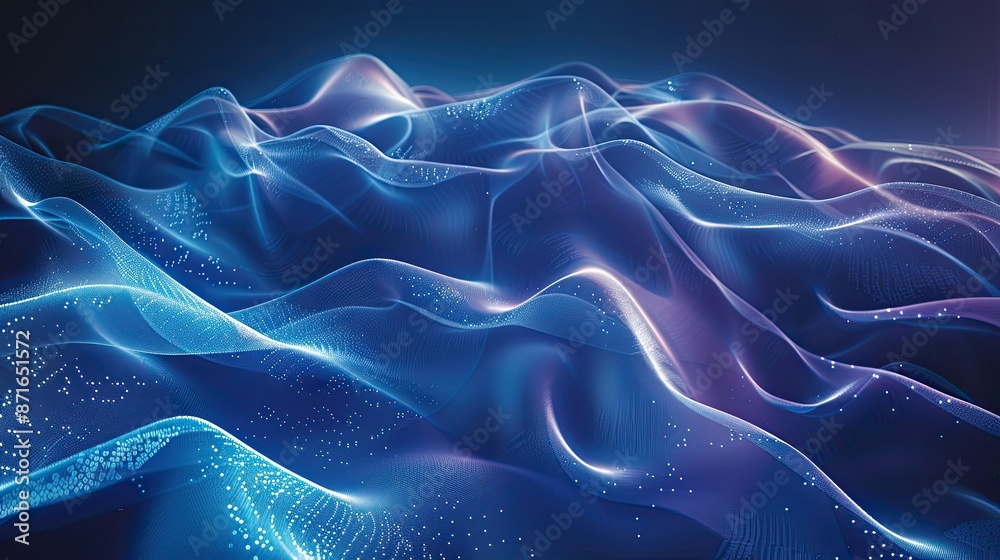 Fototapeta premium Soft and elegant blue neon waves illustration, creating a tranquil digital backdrop