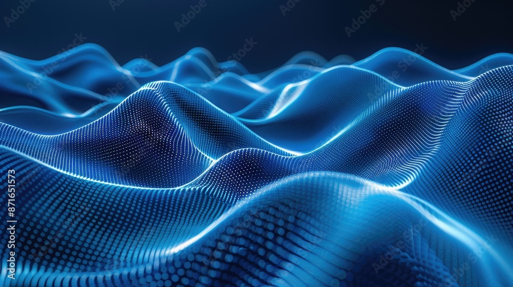 Fototapeta premium Soft and elegant blue neon waves, creating a serene and modern digital background