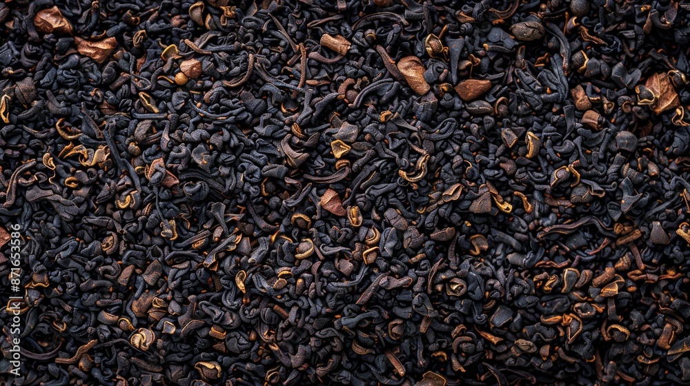 Macro dried black tea leaves Macro dried black tea leaves