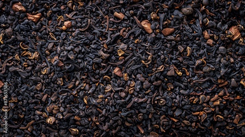 Macro dried black tea leaves