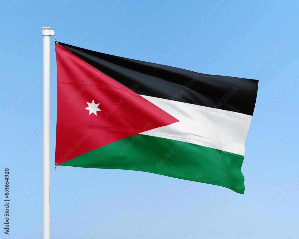 Jordan flag on stick on sky background. Realistic flag illustration Jordan flag on stick on sky background. Realistic flag illustration