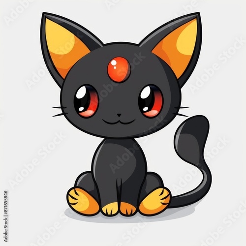 Anime cabi cat, yellow and gray, red nose with white background photo