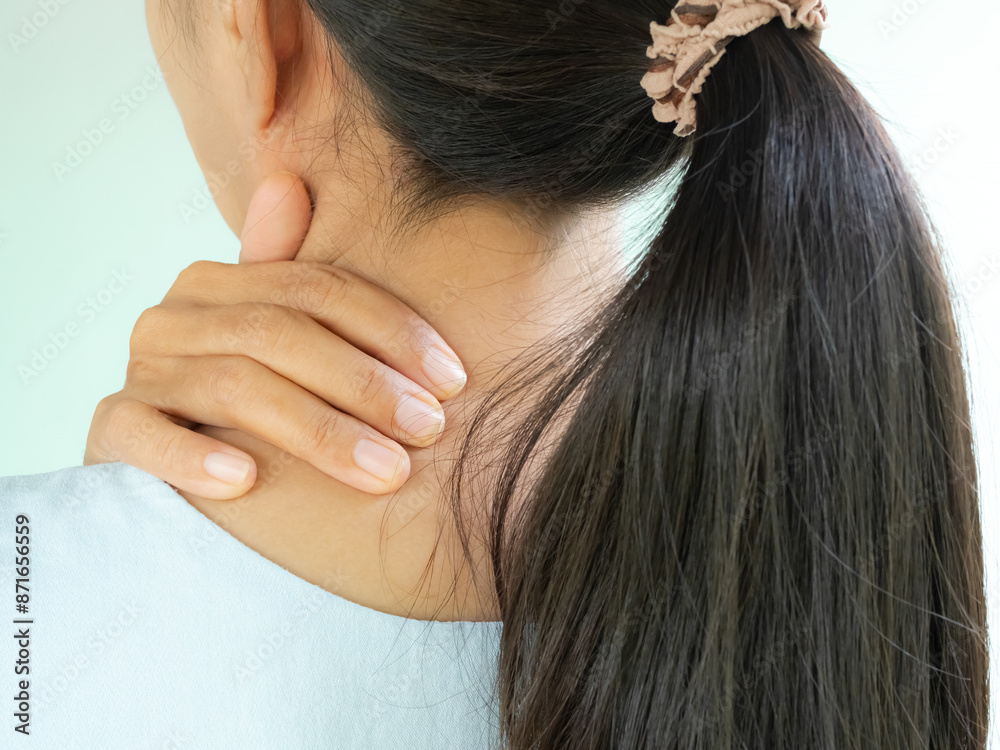 Neck Muscle Pain, Woman Sick Ache Joint Pain Shoulder, She Tired Illness Bone, Medical Health Care Concept. Neck Muscle Pain, Woman Sick Ache Joint Pain Shoulder, She Tired Illness Bone, Medical Health Care Concept.